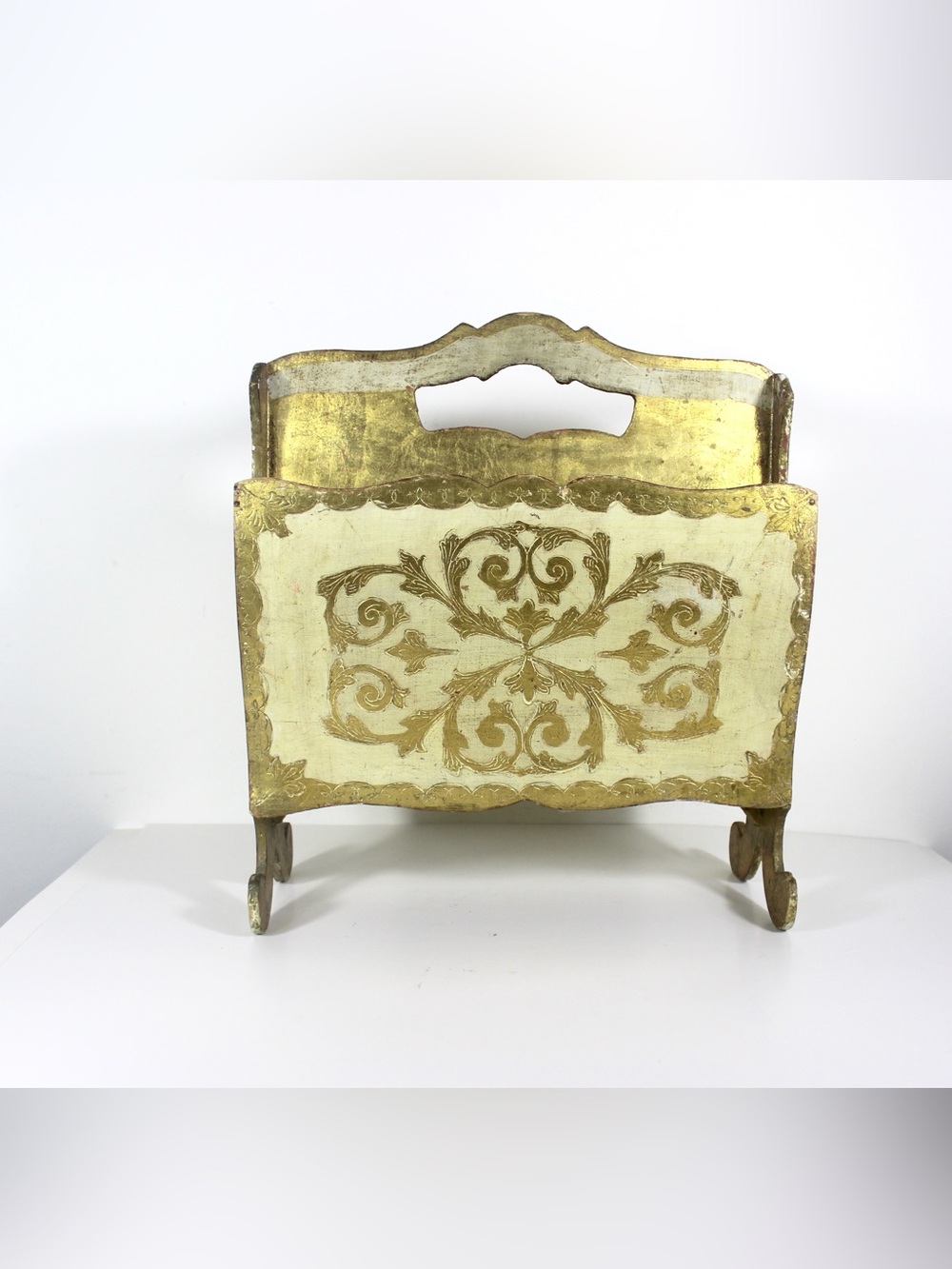 Vintage Italian Florentine Gilded Gilt Wood Magazine Rack Holder